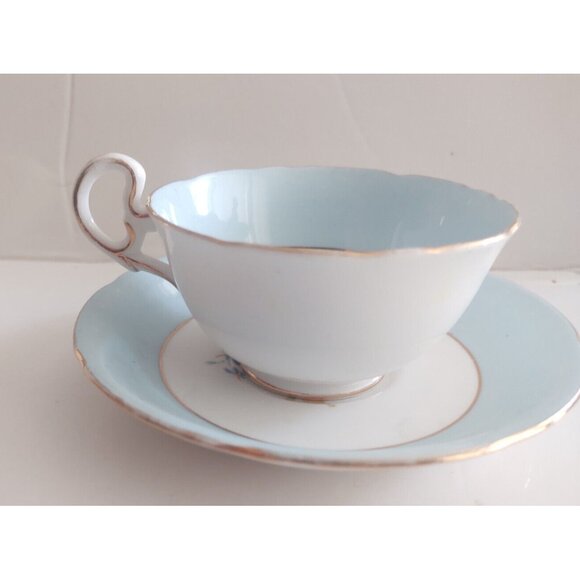 Vintage Grafton England Wide Mouth Tea Cup & Saucer set Blue & Floral 1950's - Picture 3 of 14